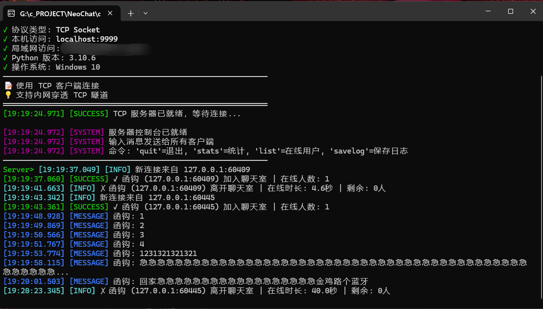 NeoChat 服务器控制台